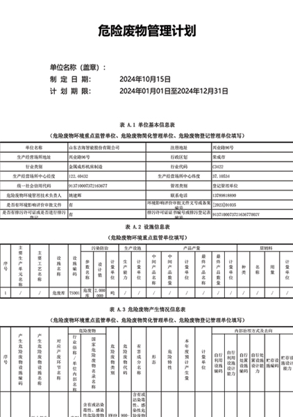 公司危废管理计划